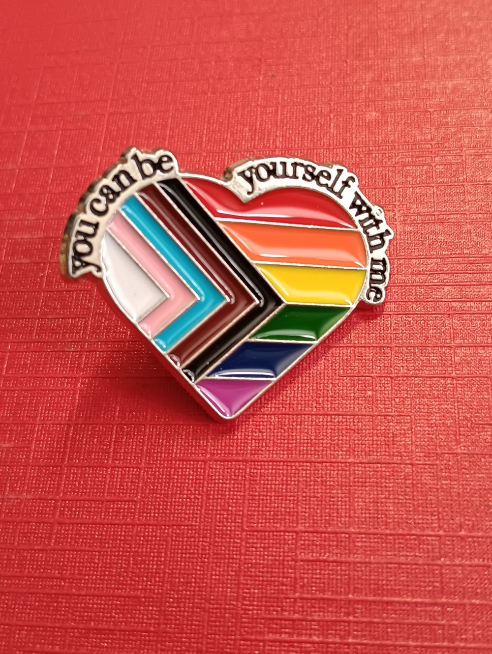 Heart Pride Enamel Pin - Rainbow & Progress Flag Colors